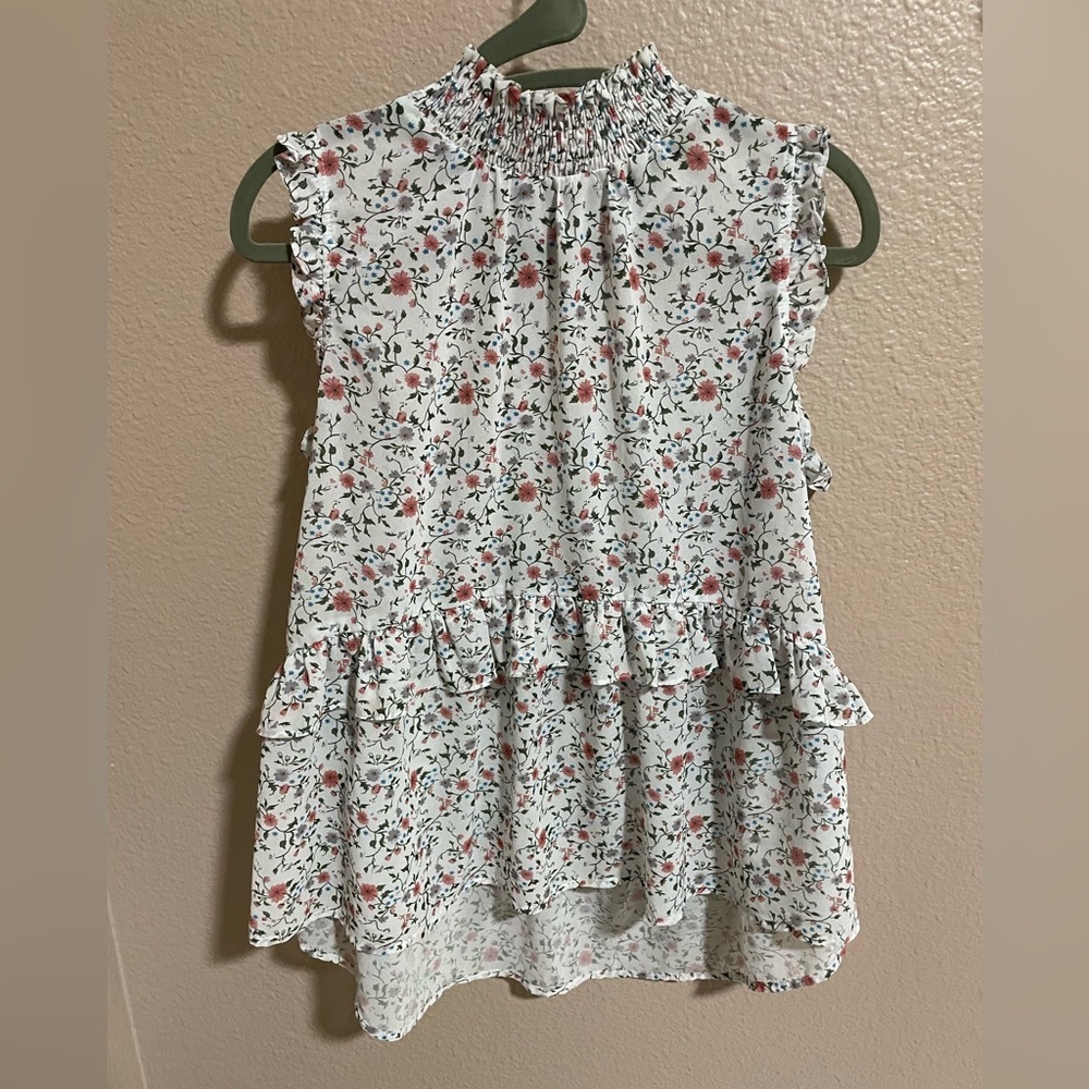 Hayden feminine girly spring summer Floral Sleeveless Top - White and Pink